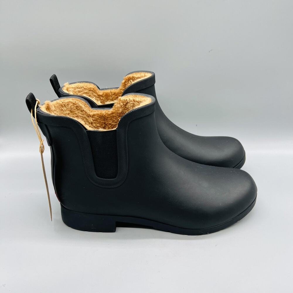 Chooka Boots Womens 10 Black Rubber Ankle Faux Fur Lined Rain Booties Shoes